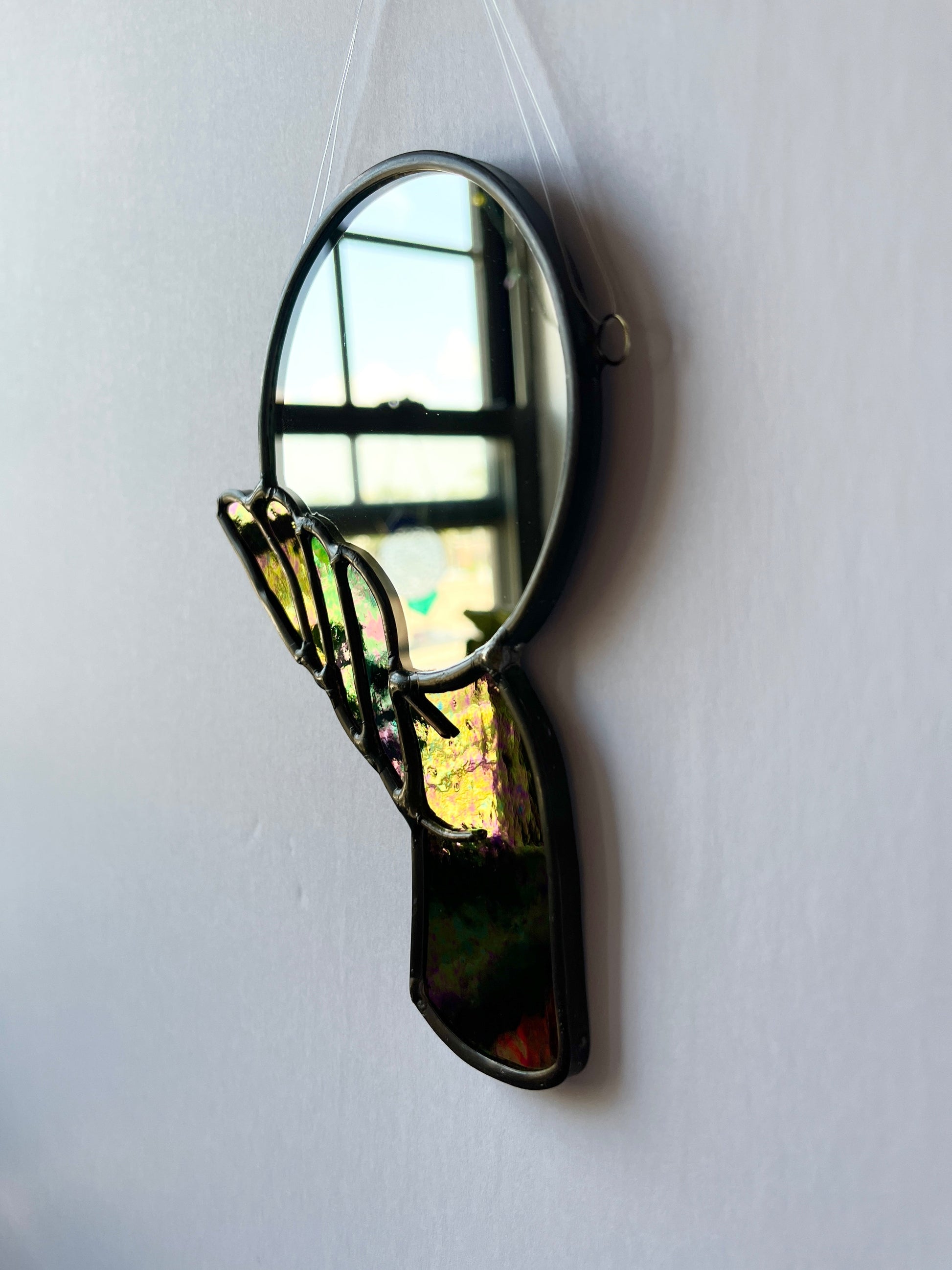 Black Iridescent Crystal Ball Mirror